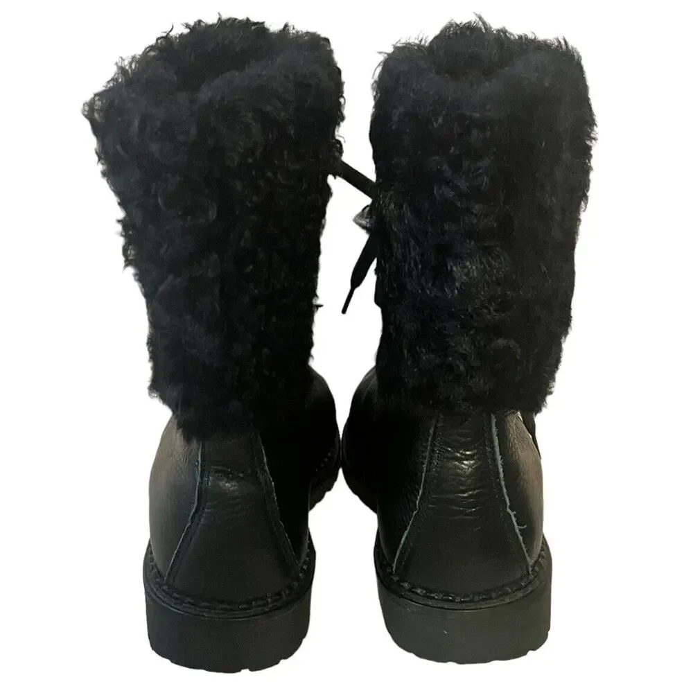 Oscar Sport •Women 37/US 6• Fur Boots Apres Ski Black Lace Up Winter Boots Italy